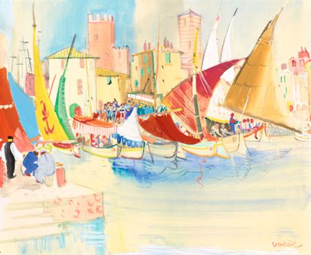 Italian Harbour with Sailboats, 1930s