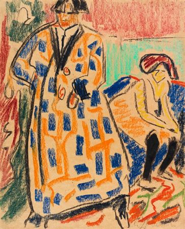 Self-portrait with model. 1910.