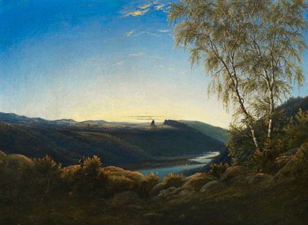 Meiningen Elblandschaft bei Sonnenaufgang. Wohl 1821