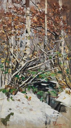 Havel Verschneiter Birkenwald an einem Bachlauf. 1891/1895.