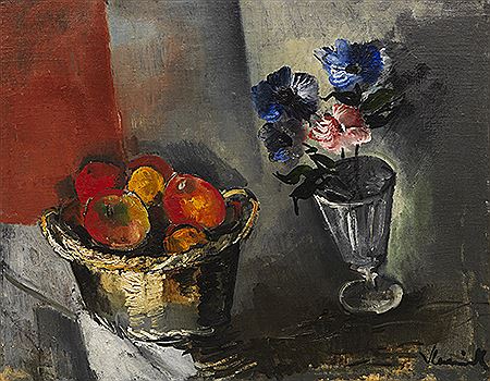 Nature morte avec compotier et vase de fleurs