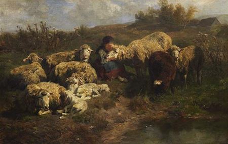 Kleine Hirtin mit Schafen, 1881.