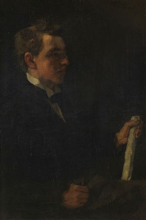 Studiosus Michaelis, mit Papierrolle, 1873.