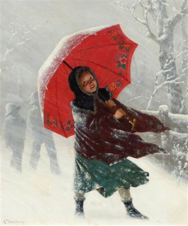 A girl in snow. by Carl Kronberger - Auction record, sale price, and art valuation. Compare with similar artists and explore comparable artworks.