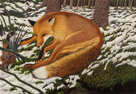 Fox with a jay. 1926.