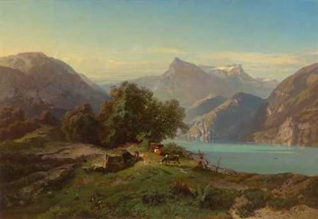 Resting by a mountain lake. by Friedrich Zimmermann - Auction record, sale price, and art valuation. Compare with similar artists and explore comparable artworks.
