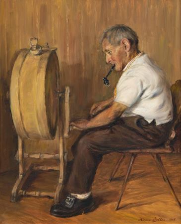 Senn toggenburger with butter churn (Mister Niklaus Scherrer, Nesslau).
