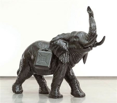Cloned black Elephant with watercans
