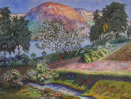 The garden on the mountain lake
