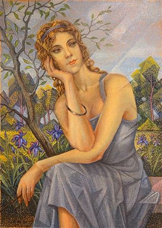 Young woman with blue irises, 1957