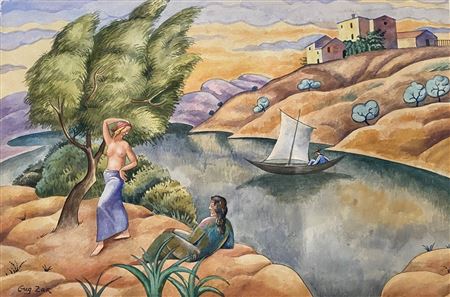 Couple on the river bank