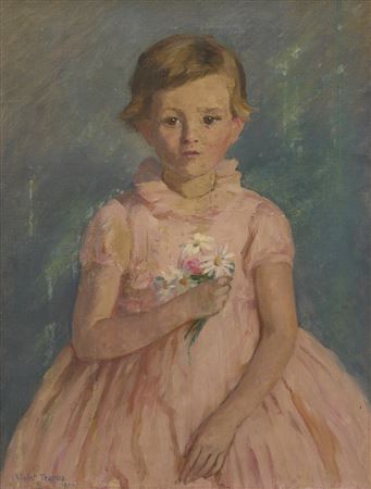 Portrait of a Girl in a Pink Dress 1933 by Violet Helen Teague - Auction record, sale price, and art valuation. Compare with similar artists and explore comparable artworks.