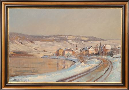 View of the village of Machtum covered with snow