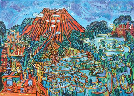 Volcano Gunung Agung with Mountain Temples in Bali