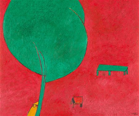 Green Tree in Red Landscape