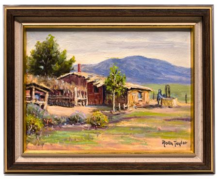 A homestead having mountains in the background