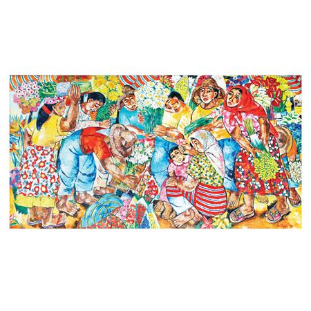 Sample artwork by Norma Jaciledo Belleza (Born 1939), known for religious theme, high-color folk female figure and genre painting - View similar artists and auction records
