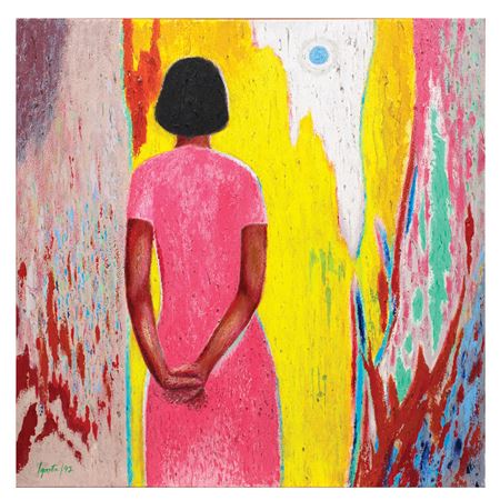 "Woman and Abstract Painting"