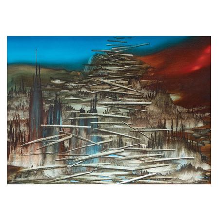 Sample artwork by Justin Nuyda (1944 - 2022), known for abstract painting, organic style, mindscape series - View similar artists and auction records