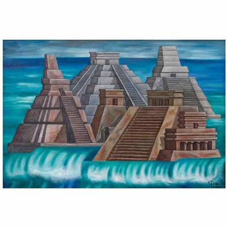 Sample artwork by Francisco Eppens (1913 - 1990), known for abstract, surreal  symbolic image painting, printmaking, postage stamp design - View similar artists and auction records