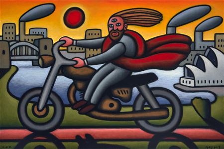 Australian Jesus with Golden Motorbike