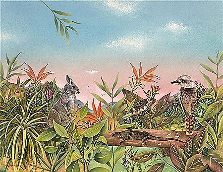 Bush Meeting, Tree Kangaroo, Kookaburra, Lizard & Butterfly