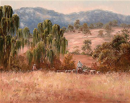 Where Creek Runs, Drove Cattle to the Creek by Christine De Stoop - Auction record, sale price, and art valuation. Compare with similar artists and explore comparable artworks.