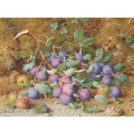A STILL LIFE OF PLUMS AND APPLES