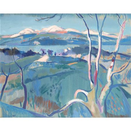 THE EVENING GLEAMS, SNOW ABOVE HAMLET OF COVE, CLYDE ESTUARY