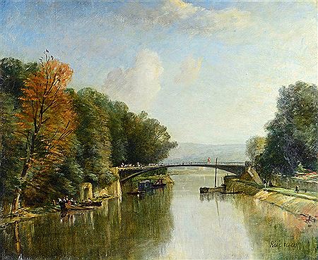 Edge of the river at the bridge by René Tener - Auction record, sale price, and art valuation. Compare with similar artists and explore comparable artworks.