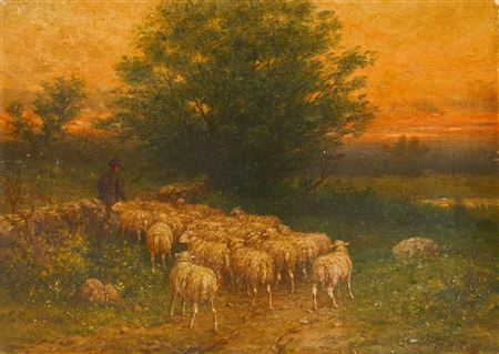 'Flock of Sheep with Shepard'