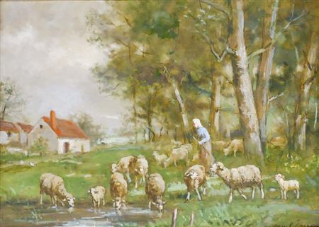 'Shepardess with Flock'
