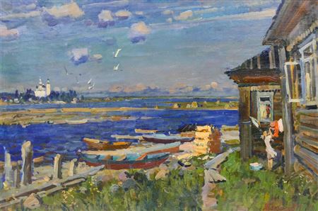 Sample artwork by Michael Georgievich Abakumov (1948 - 2010), known for landscape, townscapes and figure paintings, buildings, churches - View similar artists and auction records
