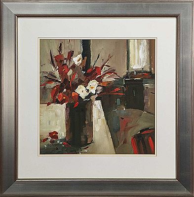 INTERIOR WITH RED & WHITE FLOWERS