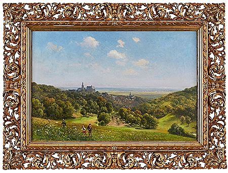 "Seen from the painter's angle: View over summery Kronberg to the Main plain"