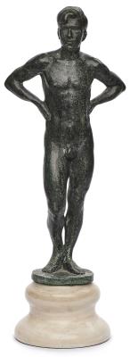 Standing Male Nude, probably around 1940 by Fritz Best - Auction record, sale price, and art valuation. Compare with similar artists and explore comparable artworks.