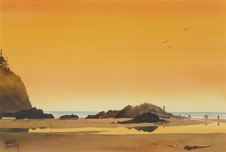Coastal sunset with figures by Charles Mulvey - Auction record, sale price, and art valuation. Compare with similar artists and explore comparable artworks.