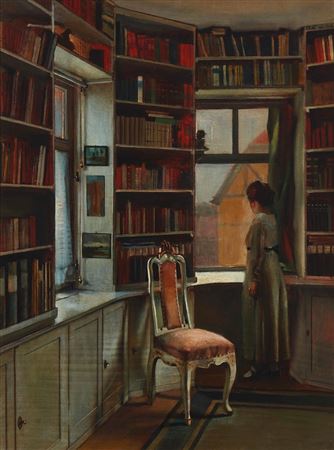Figure in a library, 1918