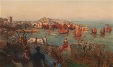 Young Family Viewing Sailboats In A Bay