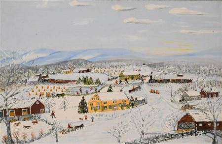Sample artwork by Forrest King Moses (1893 - 1974), known for naive rural genre, history and landscape painting - View similar artists and auction records