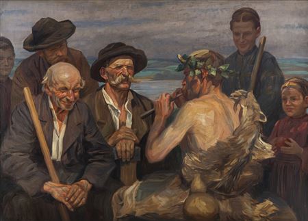 Peasants at lake Chiemsee listening to the sounds of a faun.