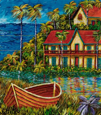 "Boat and Palm Trees by the Bay", 2006