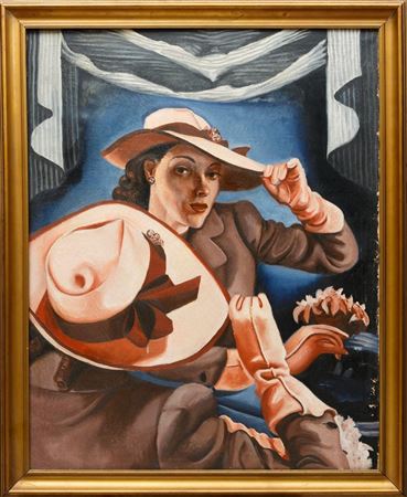 "Woman in Reflection with Pink Hat", 1941