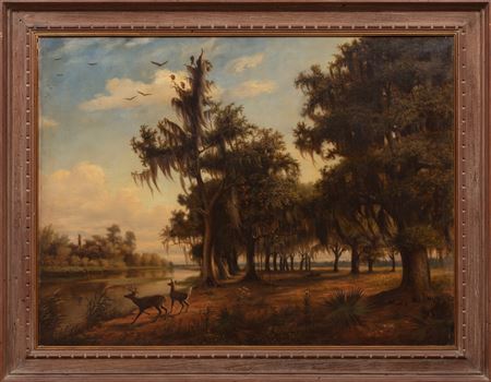 "Bayou Scene with Deer", 1877 by Adolph Rinck - Auction record, sale price, and art valuation. Compare with similar artists and explore comparable artworks.