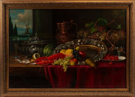 "Still Life of Fruit with a Lobster and Basket of Grapes", 1909