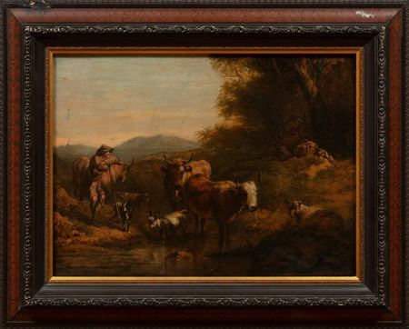 "Landscape with a Peasant, Goats and Cattle at a Ford"