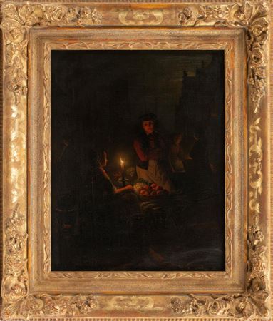 "Candlelit Market Scene", 1873