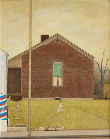 Young girl in front of a house