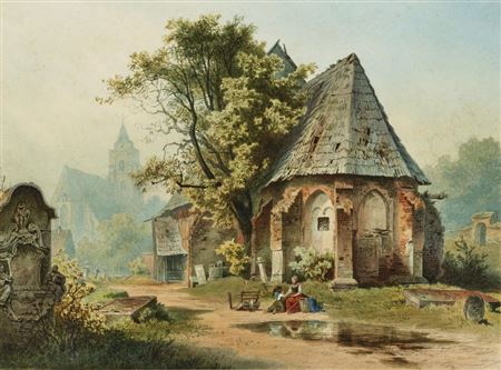 Mother and daughter in the churchyard