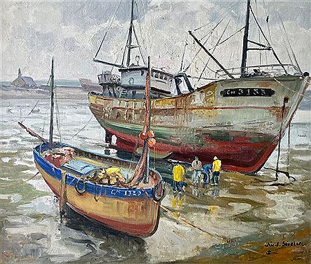 Trawler aground at low tide by Jim Eugene Sevellec - Auction record, sale price, and art valuation. Compare with similar artists and explore comparable artworks.